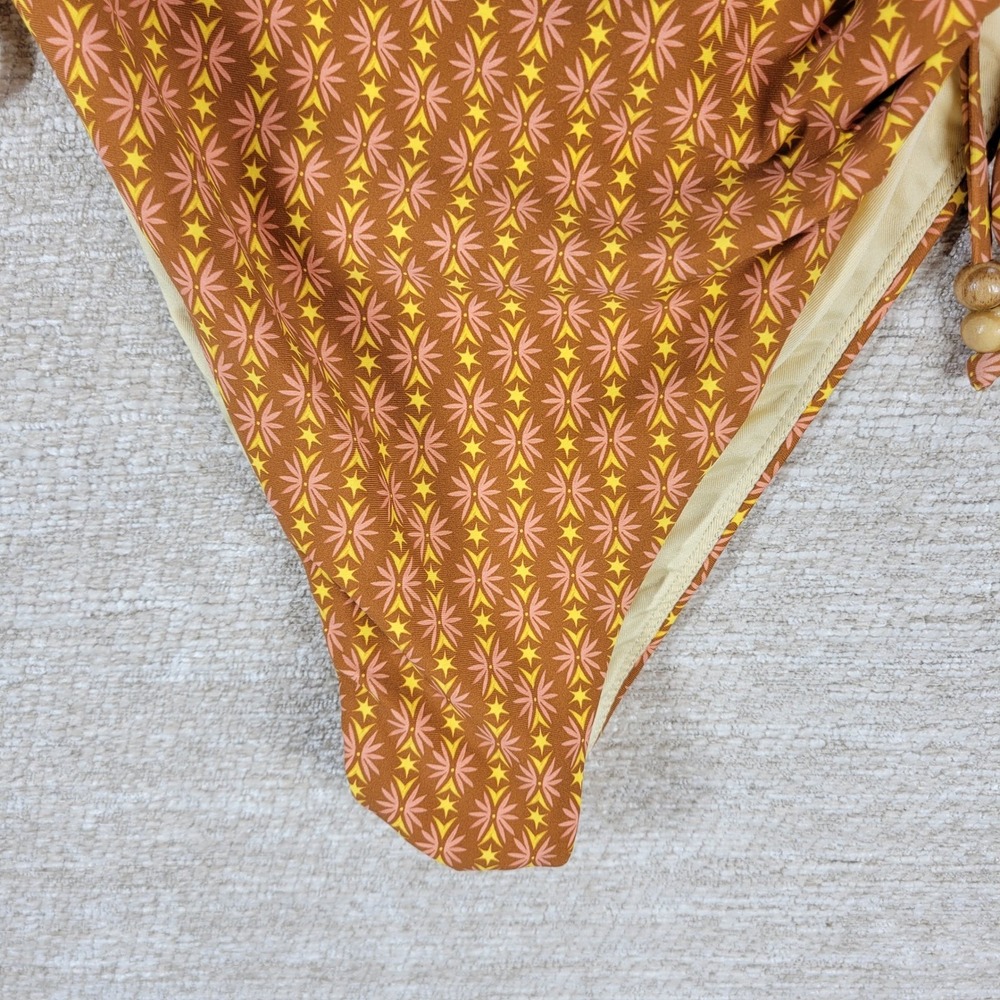 Roxy Ray Of Sunshine One-piece Swimsuit Large Brown Geometric Ruched High Cut - Picture 6 of 13